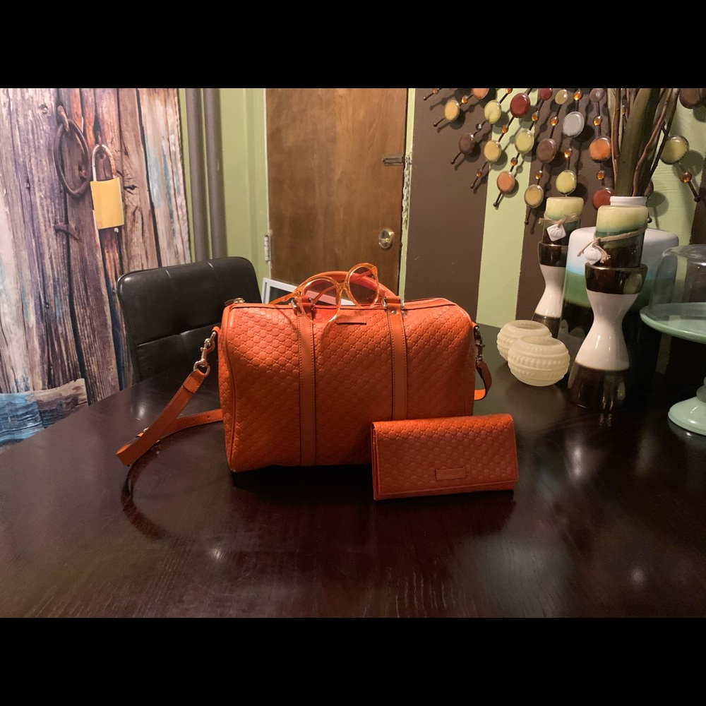 Gucci Boston Orange Leather Satchel/ Wallet